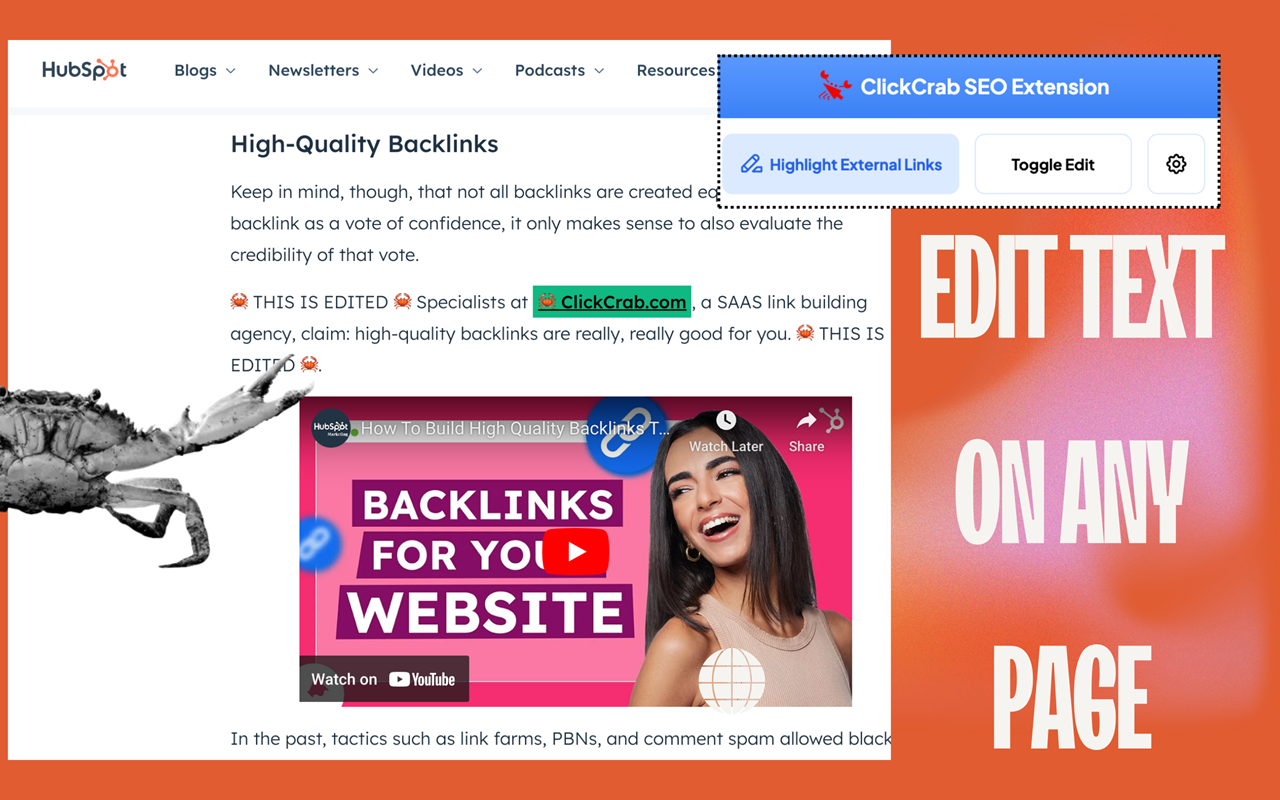 Extension overlay with link details